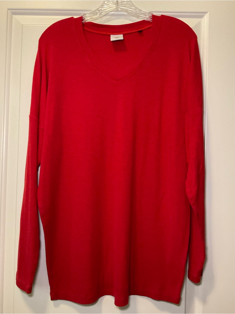 CAbi Serenity Tee Long Sleeve V-Neck Top in Bright Red
